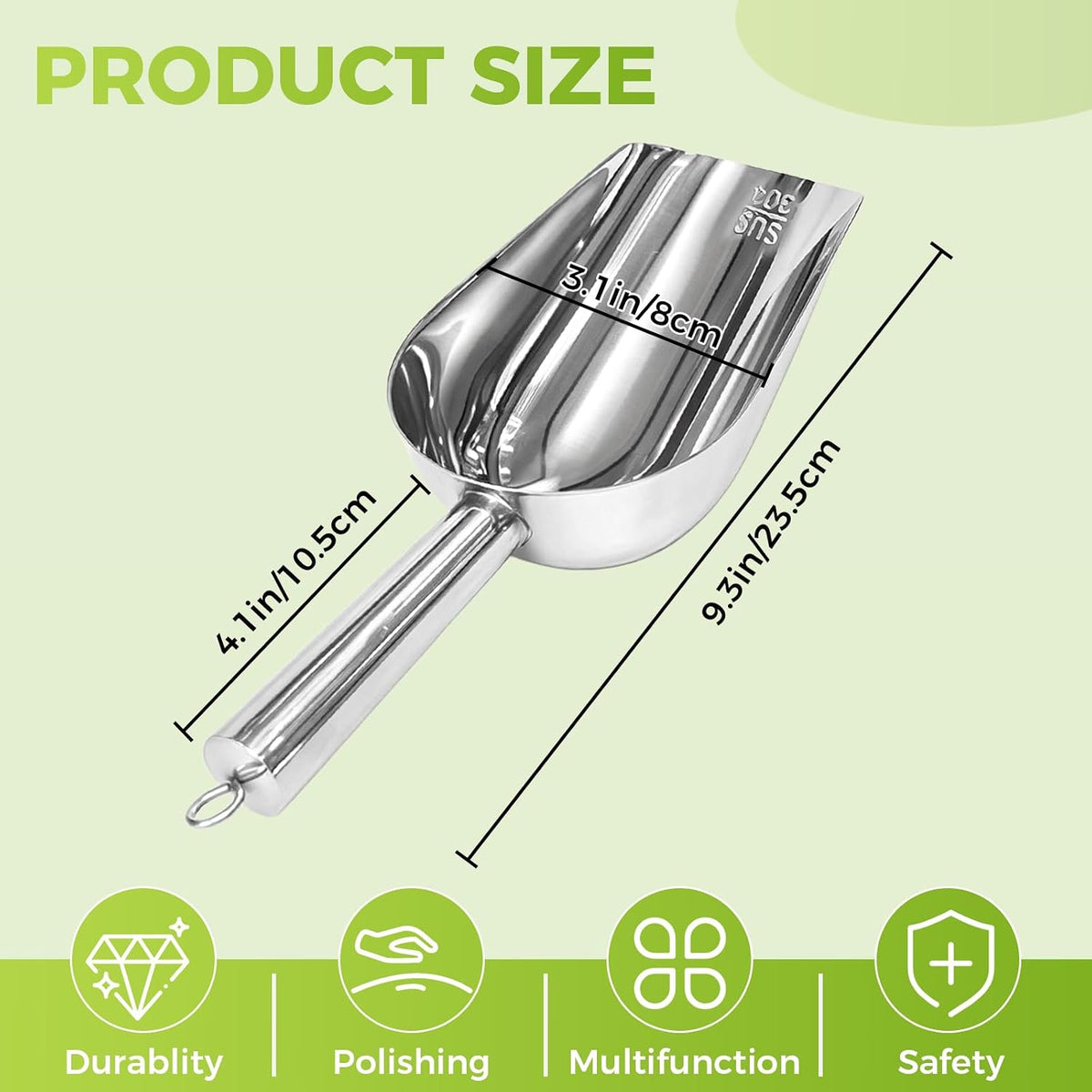 304 Stainless Steel Ice Scoop, Multi Purpose Food Scooper