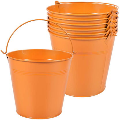 OBTANIM 7 Pack White Metal Buckets with Handle Galvanized Ice Pails for Plants, Succulents, Party Favors Organizing, Rustic Home Decor or Classrooms Pencil Storage (9.1 x 6.7 inch)