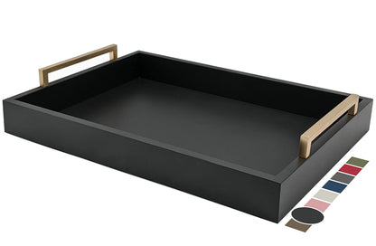 Decorative Coffee Table Tray - Ottoman Tray - Breakfast, Drinks, Liquor Serving Platter - from Farmhouse to Modern - Matte Finish - Champagne Gold Handles - Twilight-Blue