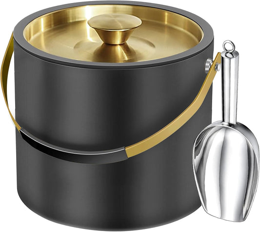 3.2L/3.4Qt Modern Insulated Ice Bucket with Lid, Scoop