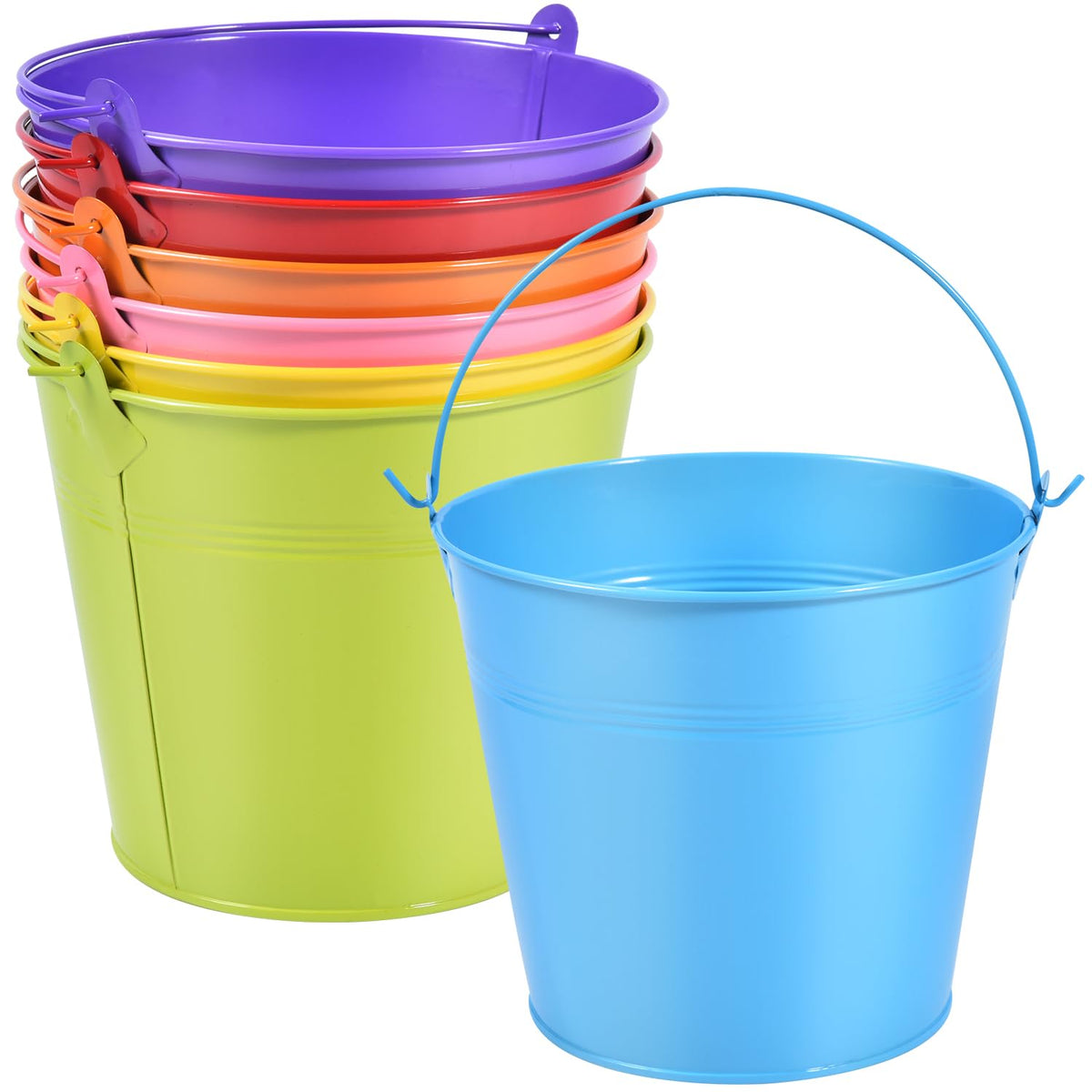OBTANIM 7 Pack White Metal Buckets with Handle Galvanized Ice Pails for Plants, Succulents, Party Favors Organizing, Rustic Home Decor or Classrooms Pencil Storage (9.1 x 6.7 inch)