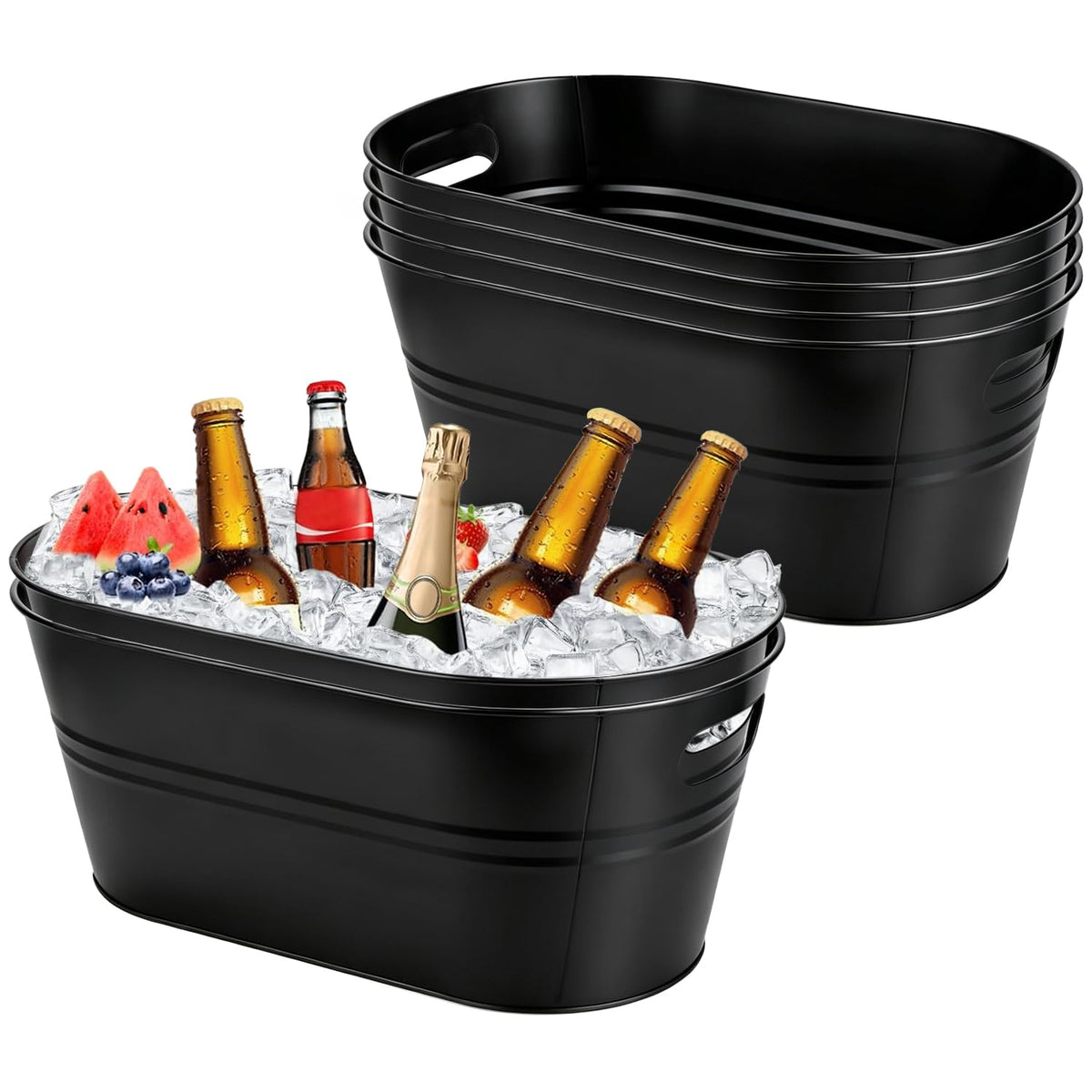 OBTANIM 4 Pack 4 Gallon Galvanized Ice Buckets Metal Champagne Drink Cooler Ice Tub with Carry Handles for Beer Cocktails Wine Beverage Home Parties Bar Cooling Supplies (Silvery)