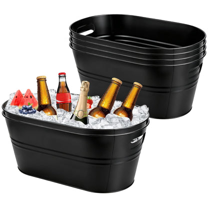 OBTANIM 2 Pack 4 Gallon Galvanized Ice Buckets Metal Champagne Drink Cooler Ice Tub with Carry Handles for Beer Cocktails Wine Beverage Home Parties Bar Cooling Supplies (Silvery)