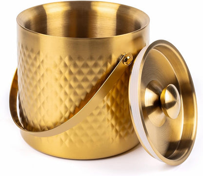 3L gold insulated ice buckets for parties with lid and scoop