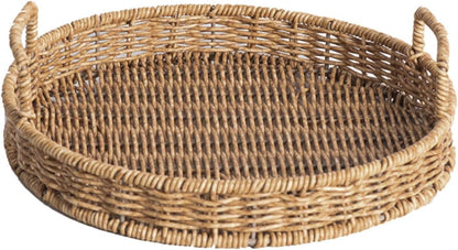 Woven Bread Basket Imitation Rattan Serving Tray with Handle 8.66 X 8.66 X 2.75 in for Fruit Snacks Dried Fruit Candy Kitchen Counter Home Hotel Shop