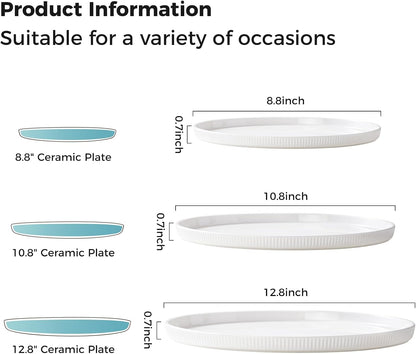 Dizada Round Serving Platters 3-Pack (12.8"/10.8"/8.8") - White Porcelain Serving Trays for Veggie, Fruit, Cheese, Snack, Party Entertaining