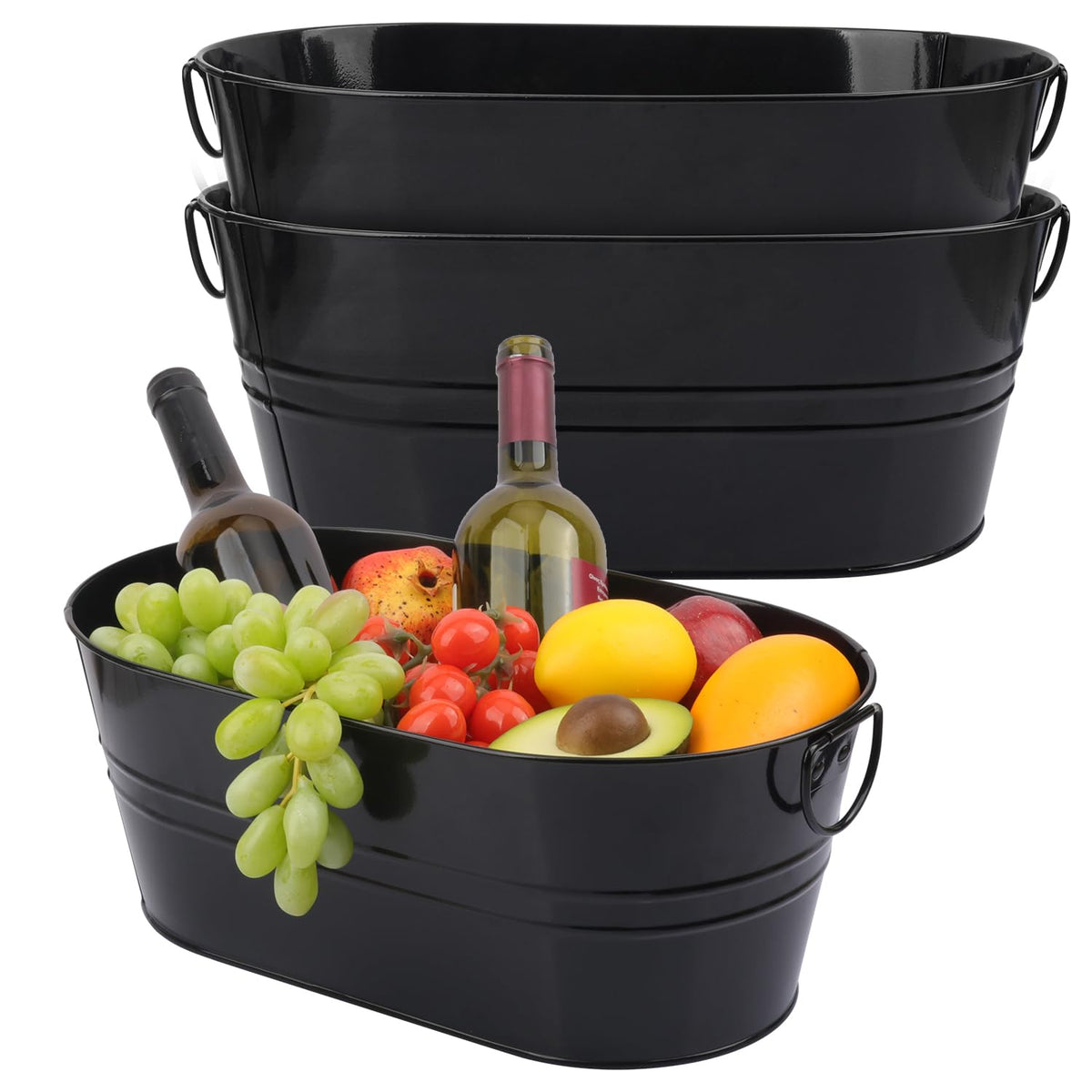 3 Pack 15.3" x 9" x 6" Red Metal Galvanized Tub with Handles, 3 Gallon Large Beverage Tubs for Parties, Beer, Wine, and Cocktails, Rust-Proof and Durable Ice Buckets
