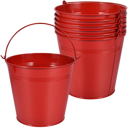 OBTANIM 7 Pack White Metal Buckets with Handle Galvanized Ice Pails for Plants, Succulents, Party Favors Organizing, Rustic Home Decor or Classrooms Pencil Storage (9.1 x 6.7 inch)