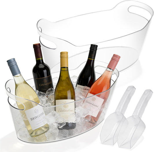 6.5L Plastic Ice Buckets for Parties,2-Pack Large Ice bucket Clear Beverage
