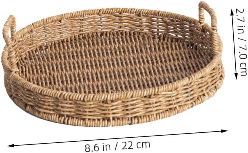 Woven Bread Basket Imitation Rattan Serving Tray with Handle 8.66 X 8.66 X 2.75 in for Fruit Snacks Dried Fruit Candy Kitchen Counter Home Hotel Shop