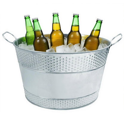 2 PCS Galvanized Tub Ice Bucket Set with Handles - 3.5 Gallon Galvanized Bucket Beverage Tubs for Parties, Large Metal Drink Ice Buckets for Beer, Wine, Cocktails & Outdoor Events