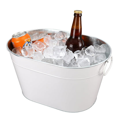 Galvanized Tub Ice Bucket for Party, Thick Metal Galvanized Drink Buckets, Beverage Tub with Handles, Drink Bucket for Indoor & Outdoor Parties (2PCS White)