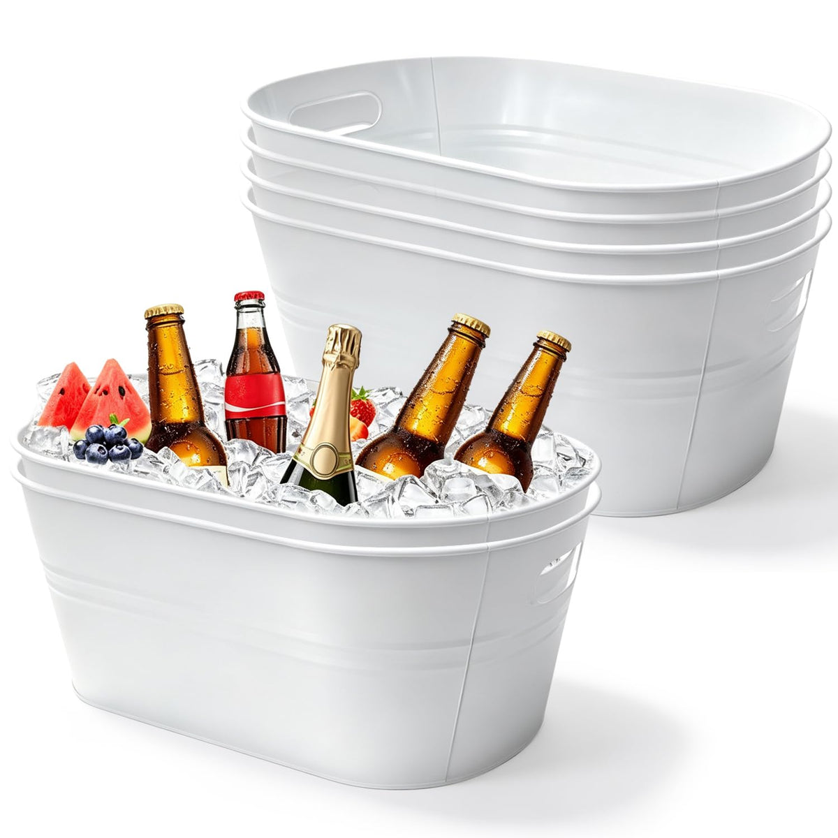 OBTANIM 4 Pack 4 Gallon Galvanized Ice Buckets Metal Champagne Drink Cooler Ice Tub with Carry Handles for Beer Cocktails Wine Beverage Home Parties Bar Cooling Supplies (Silvery)