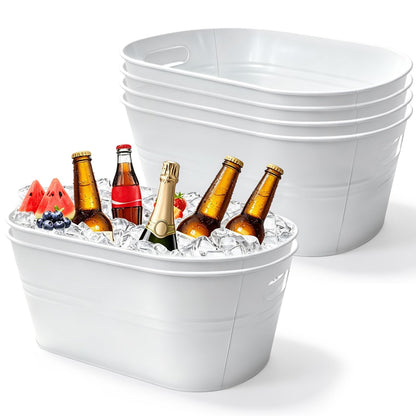 OBTANIM 2 Pack 4 Gallon Galvanized Ice Buckets Metal Champagne Drink Cooler Ice Tub with Carry Handles for Beer Cocktails Wine Beverage Home Parties Bar Cooling Supplies (Silvery)