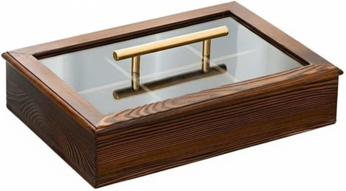 Divided Serving Tray with Lid, Wooden Snack Serving Tray for Nuts, Candy, Cookies, Dried Fruit and Sweets, Rectangle Snack Storage Box with Handle for Party, Family Gathering, Tea Table and Home Decor