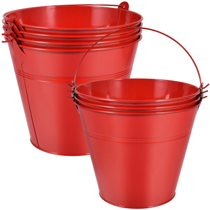 OBTANIM 7 Pack White Metal Buckets with Handle Galvanized Ice Pails for Plants, Succulents, Party Favors Organizing, Rustic Home Decor or Classrooms Pencil Storage (9.1 x 6.7 inch)