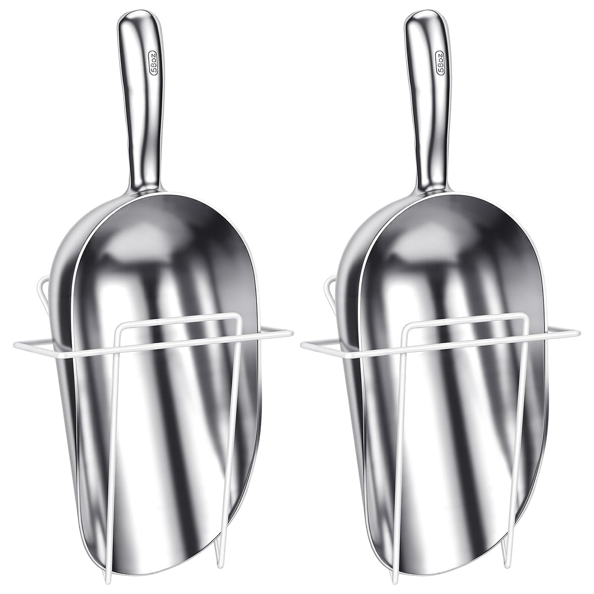 2 Set 85 oz Large Aluminum Ice Scoop with Holder, Metal Scooper