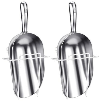 2 Set 85 oz Large Aluminum Ice Scoop with Holder, Metal Scooper
