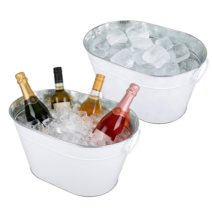 Galvanized Beverage Tub, 3 Gallon Ice Buckets Metal Drink Buckets with Handles for Champagne Cocktails Wine Beer for Catering MimosaBars Parties, White