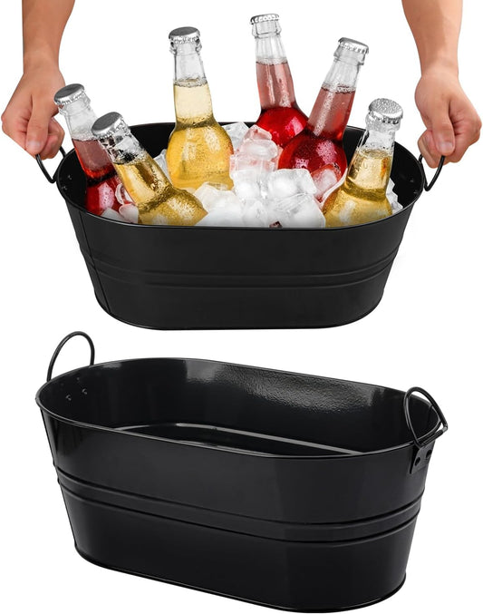 2 Pack 3 Gallon Black Metal Beverage Tub, 15.3 × 9 × 6 in, Black