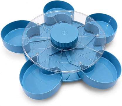 Rotating Divided Snack Tray with Lid,5-Section Platter(Blue)