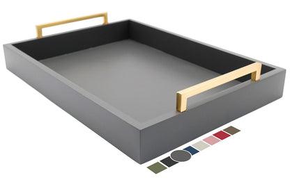 Decorative Coffee Table Tray - Ottoman Tray - Breakfast, Drinks, Liquor Serving Platter - from Farmhouse to Modern - Matte Finish - Champagne Gold Handles - Twilight-Blue