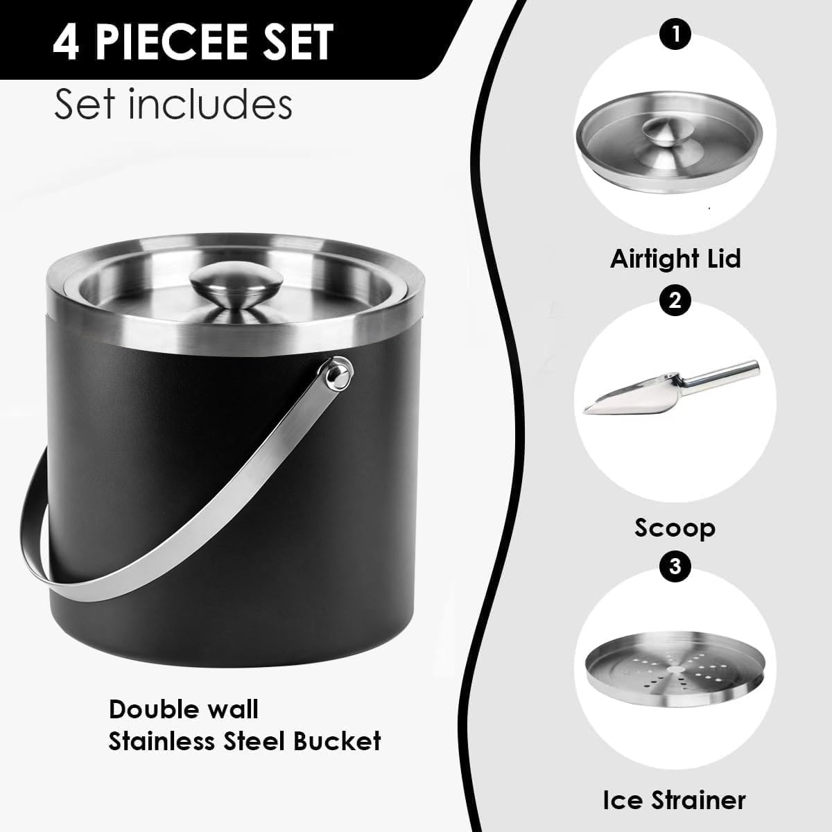 3L Double Wall Insulated Stainless Steel Ice Bucket for parties