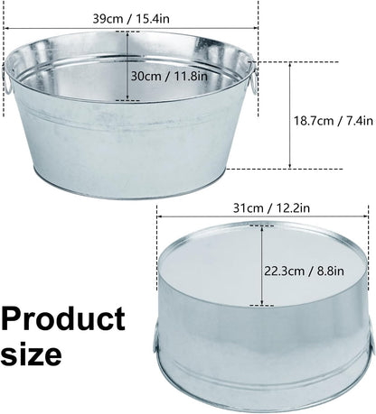 2 PCS Galvanized Tub Ice Bucket Set with Handles - 3.5 Gallon Galvanized Bucket Beverage Tubs for Parties, Large Metal Drink Ice Buckets for Beer, Wine, Cocktails & Outdoor Events