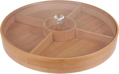 DOITOOL Bamboo Snack Tray with Lid 4-Compartment Divided Platter for Nuts Dried Fruit Candy Serving Food Storage Tray for Home Dining 11.81 X 11.81 X 1.96 in