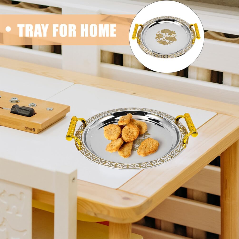 Golden Fruit Serving Tray Round Decorative Tray for Snacks Candy Nuts Dried Fruit Home Kitchen Dining Table Storage Plate European Style Centerpiece 13.18 X 13.18 X 1.57 in