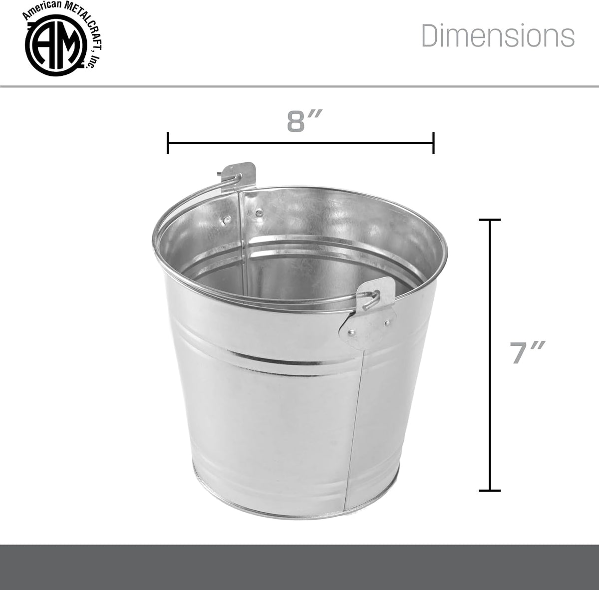 American Metalcraft PTUB87 Natural Galvanized Steel Pail with Handle, 1.16-Gallon, 8" Diameter, Silver