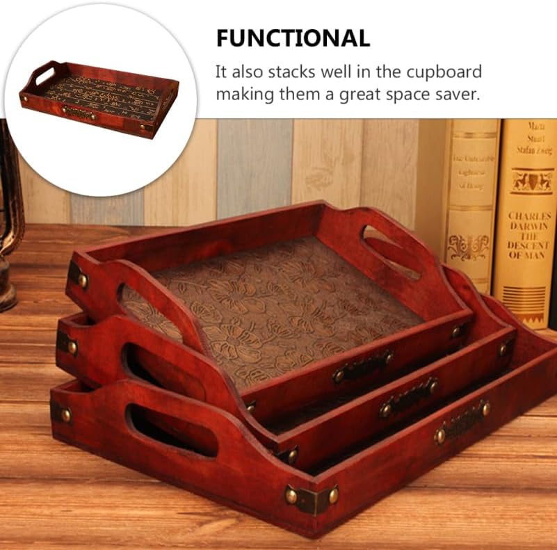 Wakauto Wooden Serving Tray Rectangular Tray with Cutout Handles 12.59 X 8.26 X 1.45 in Tea for Snacks Fruit Dry Goods Display Home Restaurant Storage