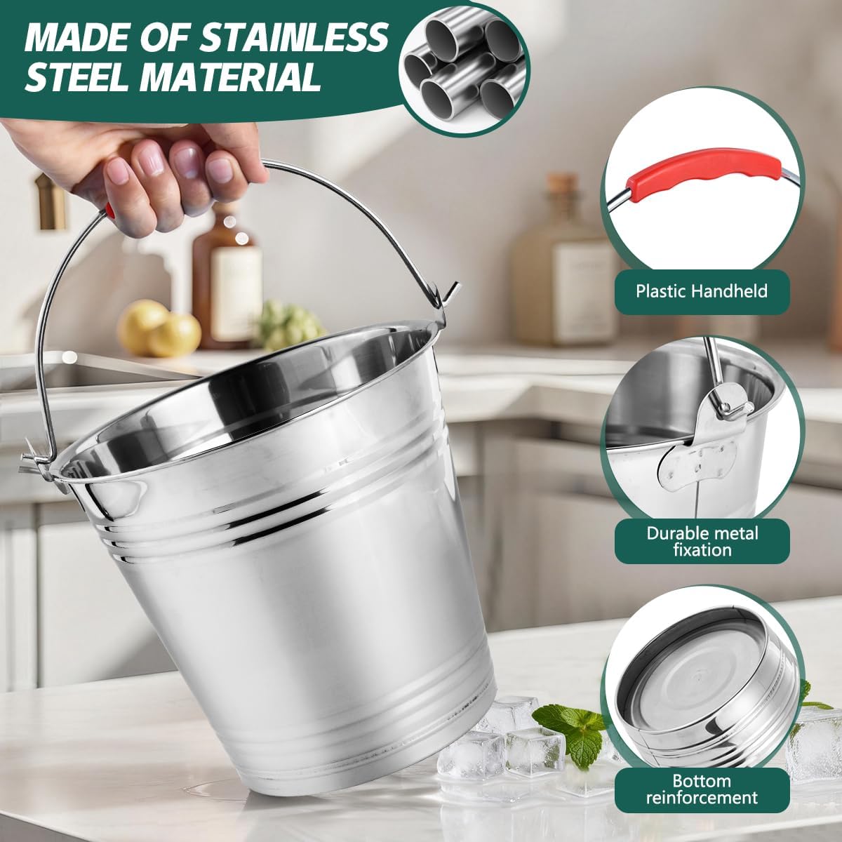 OBTANIM 3 Pack 6L Stainless Steel Metal Ice Buckets Champagne Drink Cooler Storage Ice Pails with Handle and Lid for Party Favors Organizing Home Parties Bar Cooling Supplies
