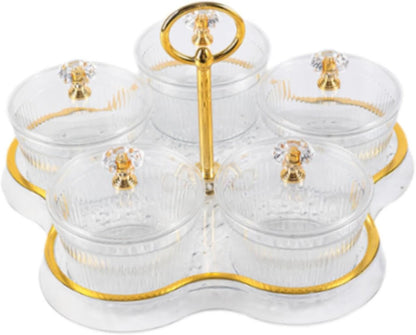 Dried Fruit Snack Serving Tray Divided Serving Dishes with Lid Dustproof, Multipurpose, Candy Nuts Dish for Wedding, Transparent 5 Grids