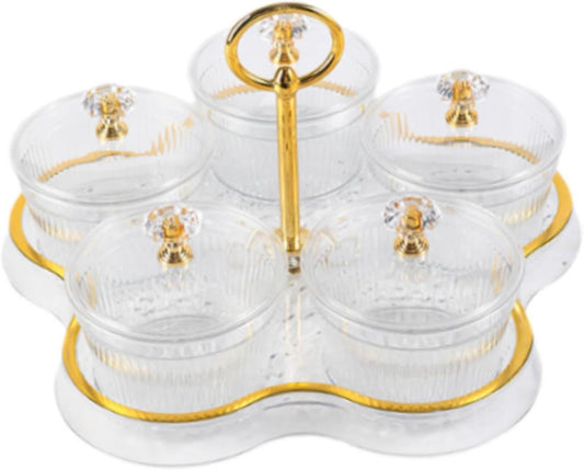 Dried Fruit Snack Serving Tray Divided Serving Dishes with Lid Dustproof, Multipurpose, Candy Nuts Dish for Wedding, Transparent 5 Grids