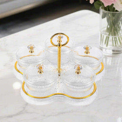 Dried Fruit Snack Serving Tray Divided Serving Dishes with Lid Dustproof, Multipurpose, Candy Nuts Dish for Wedding, Transparent 5 Grids