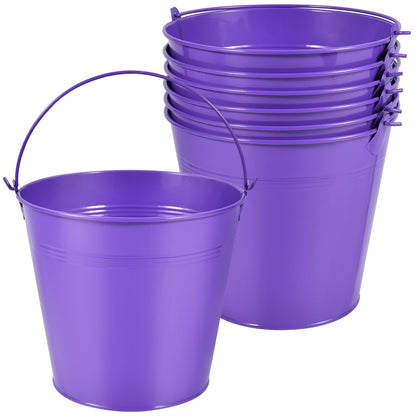 OBTANIM 7 Pack White Metal Buckets with Handle Galvanized Ice Pails for Plants, Succulents, Party Favors Organizing, Rustic Home Decor or Classrooms Pencil Storage (9.1 x 6.7 inch)