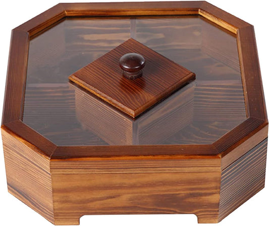 Solid Wood Box Chinese Divided Grid Dried Fruit Tray Vintage Ornament For Home Living Room Candy Nut Melon For Case Wood Vintage Boxes For Adults, Square Trumpet