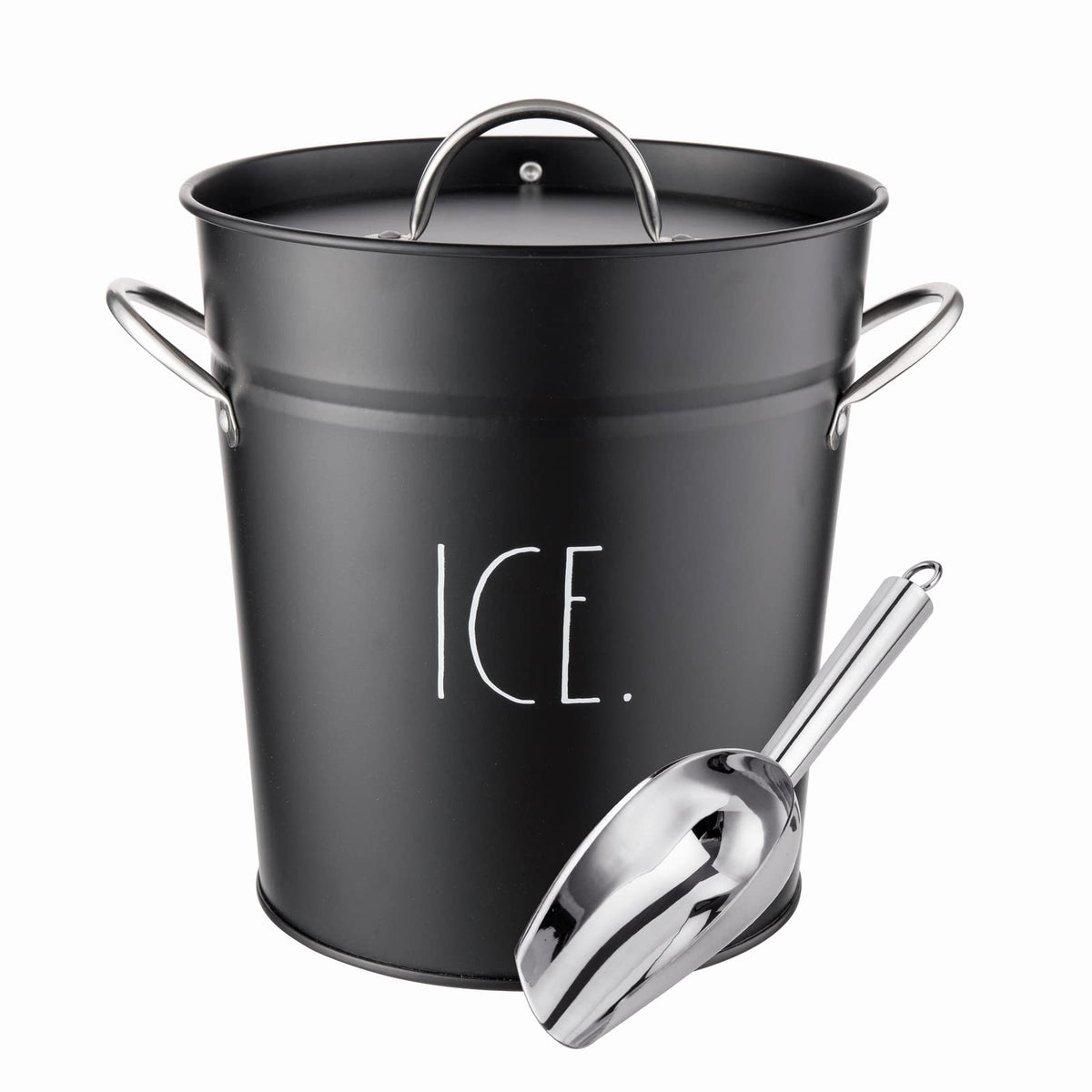 Rae Dunn Ice Bucket with Scoop - Stainless Steel Bucket with Handle, Lid and Ice Scooper - 4 Qt. Storage Bin for Ice Cubes for Bars, Parties, Backyard Barbeques, Picnics, and Camping (Sage)