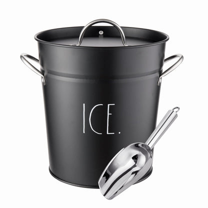Rae Dunn Ice Bucket with Scoop - Stainless Steel Bucket with Handle, Lid and Ice Scooper - 4 Qt. Storage Bin for Ice Cubes for Bars, Parties, Backyard Barbeques, Picnics, and Camping (Sage)