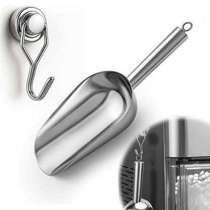 Juome 12oz Stainless Steel Ice Scoop for Freezer with Magnetic Holder