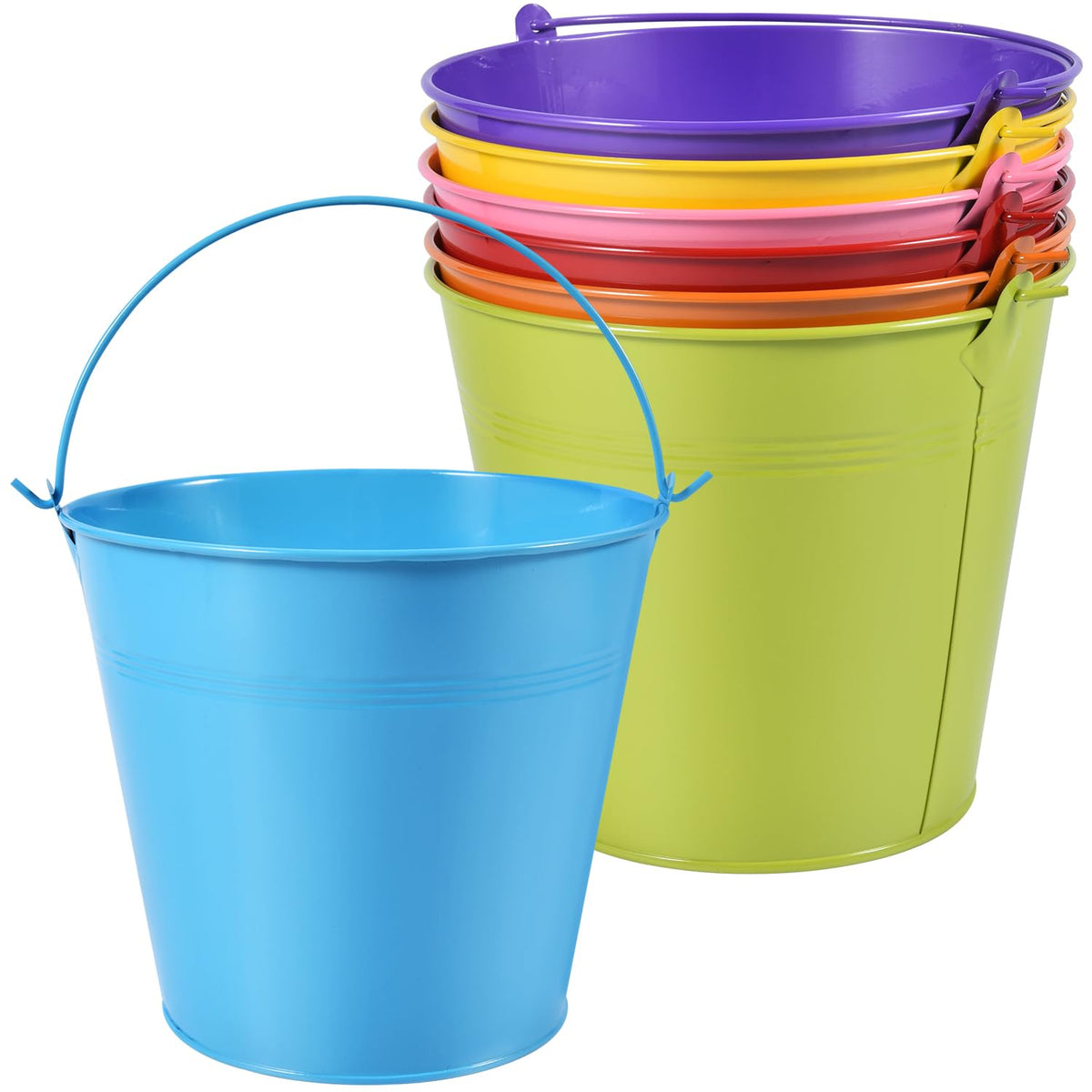 OBTANIM 7 Pack Red Metal Buckets with Handle Galvanized Ice Pails for Plants, Succulents, Party Favors Organizing, Rustic Home Decor or Classrooms Pencil Storage (7.1 x 5.2 inch)