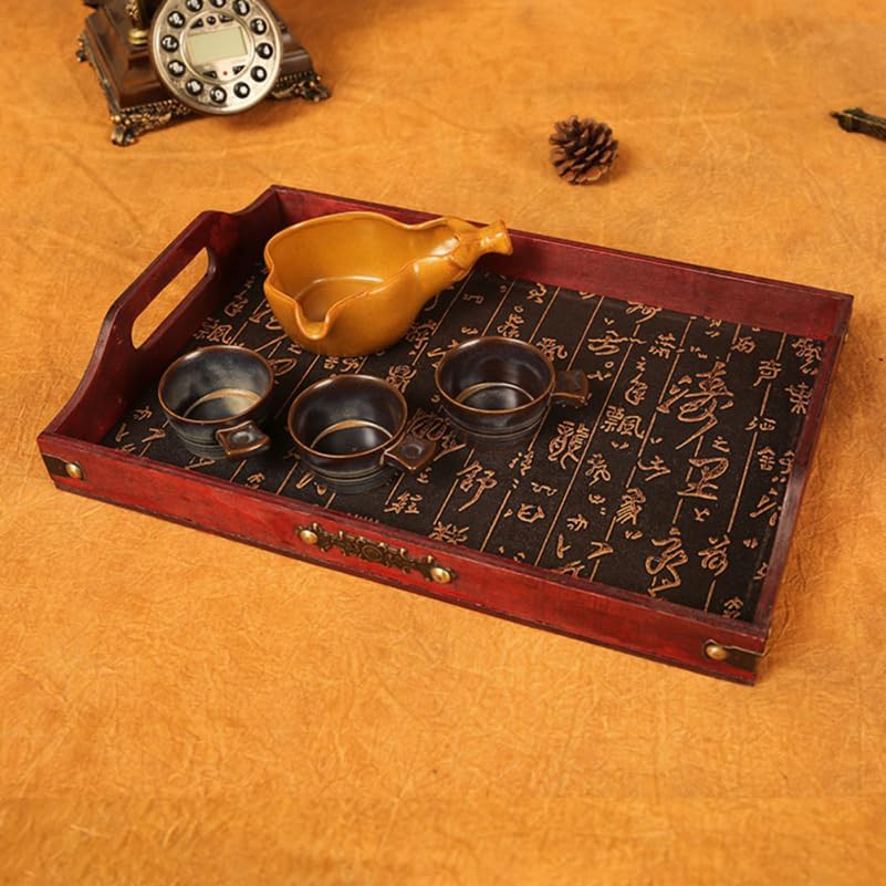 Wakauto Wooden Serving Tray Rectangular Tray with Cutout Handles 12.59 X 8.26 X 1.45 in Tea for Snacks Fruit Dry Goods Display Home Restaurant Storage