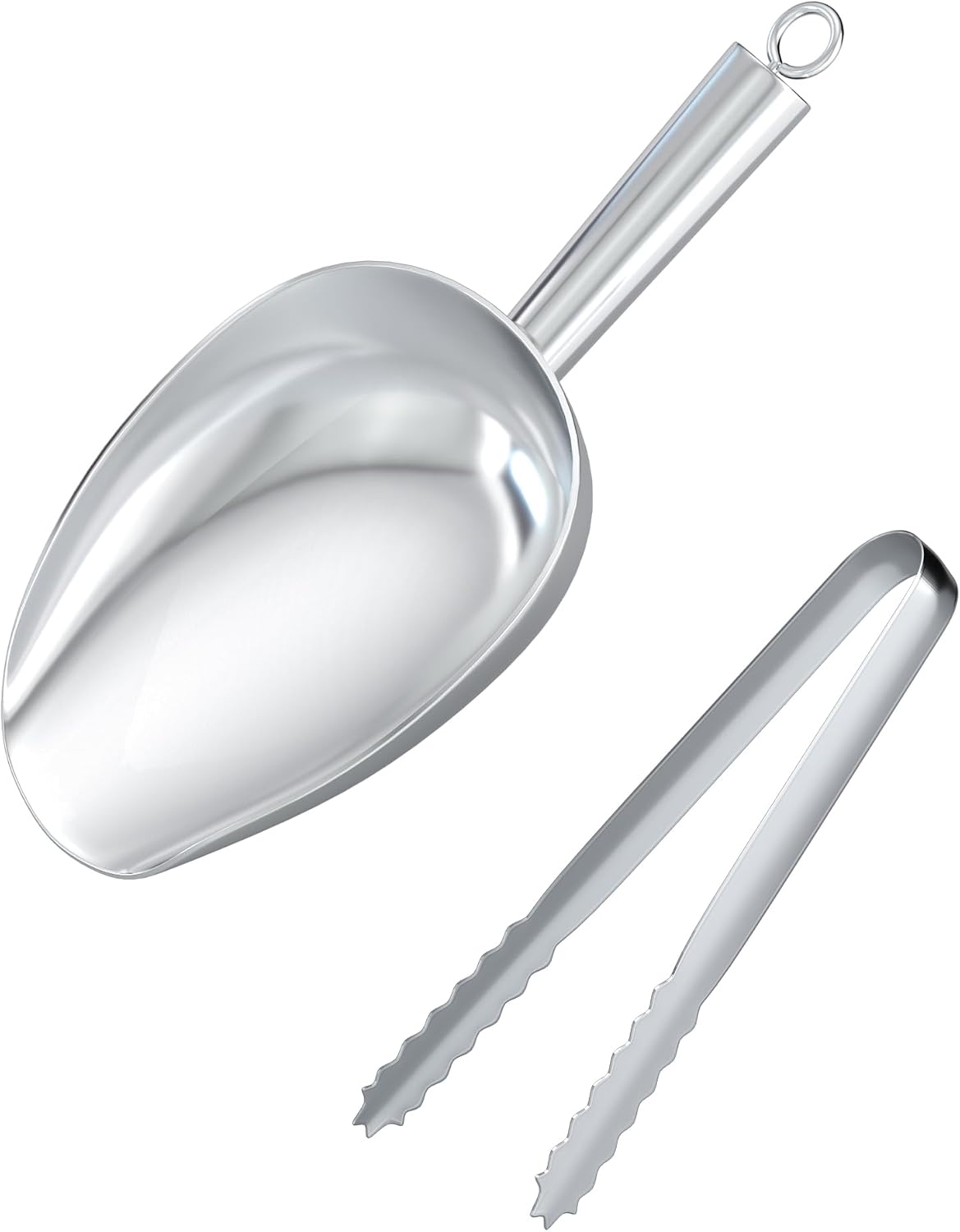 Ice Tongs With Scoop For Ice Bucket,Stainless Steel Silver Scopper,For Freezer And Kitchen