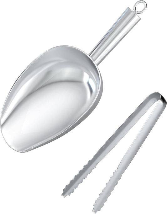 Ice Tongs With Scoop For Ice Bucket,Stainless Steel Silver Scopper,For Freezer And Kitchen