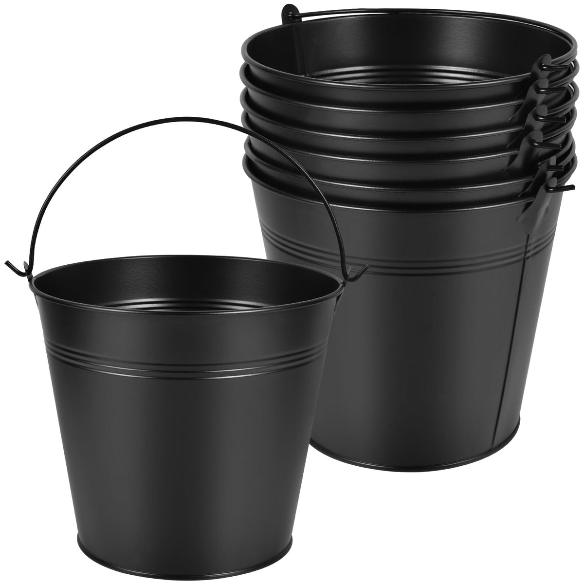OBTANIM 7 Pack White Metal Buckets with Handle Galvanized Ice Pails for Plants, Succulents, Party Favors Organizing, Rustic Home Decor or Classrooms Pencil Storage (9.1 x 6.7 inch)