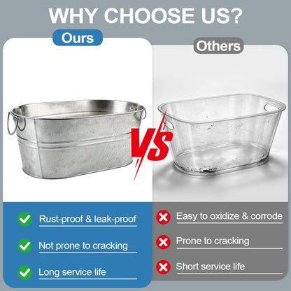 OBTANIM 2 Pack 4 Gallon Galvanized Ice Buckets Metal Champagne Drink Cooler Ice Beverage Tub with Carry Handles for Beer Cocktails Wine Home Parties Bar Cooling Supplies (Silvery)