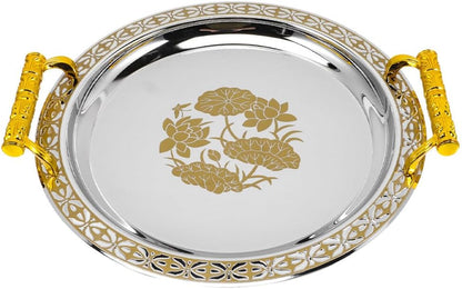 Golden Fruit Serving Tray Round Decorative Tray for Snacks Candy Nuts Dried Fruit Home Kitchen Dining Table Storage Plate European Style Centerpiece 13.18 X 13.18 X 1.57 in