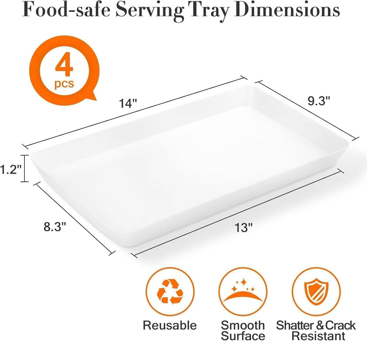 WOWBOX 4-Pack Reusable Plastic Serving Trays for Snacks, Fruit and Parties