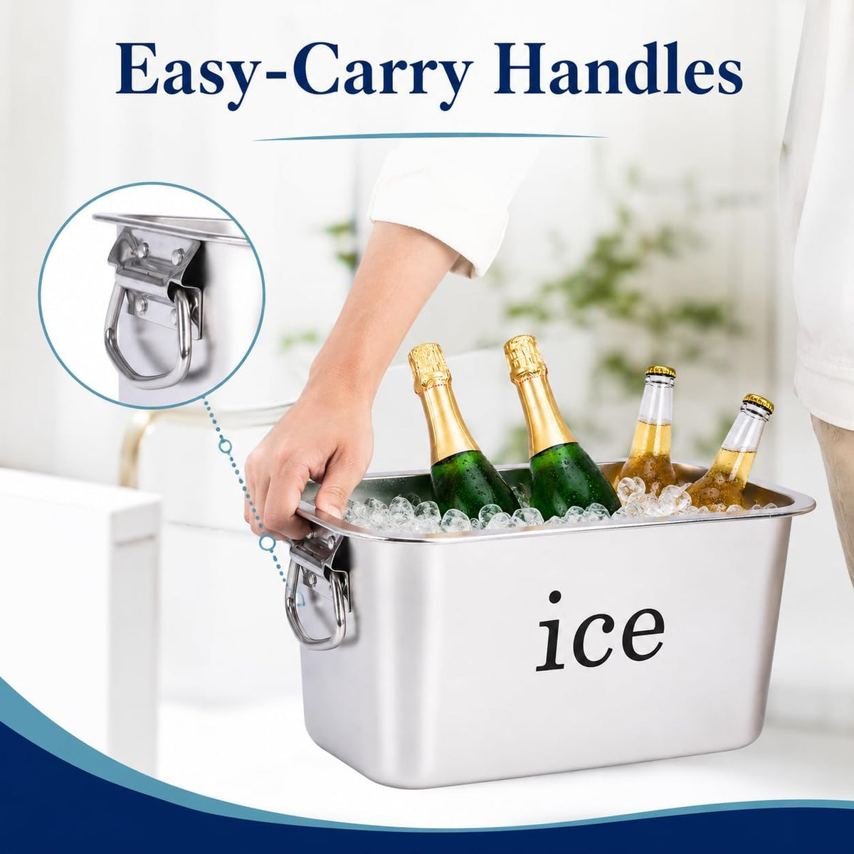 12L(12.7Qt) Ice Bucket for Freezer,Stainless Steel Ice Cube Bin with Handle,Large Capacity Ice Container Champagne Bucket Carry Drink Storage Cooler,Halloween Ice Buckets for Parties